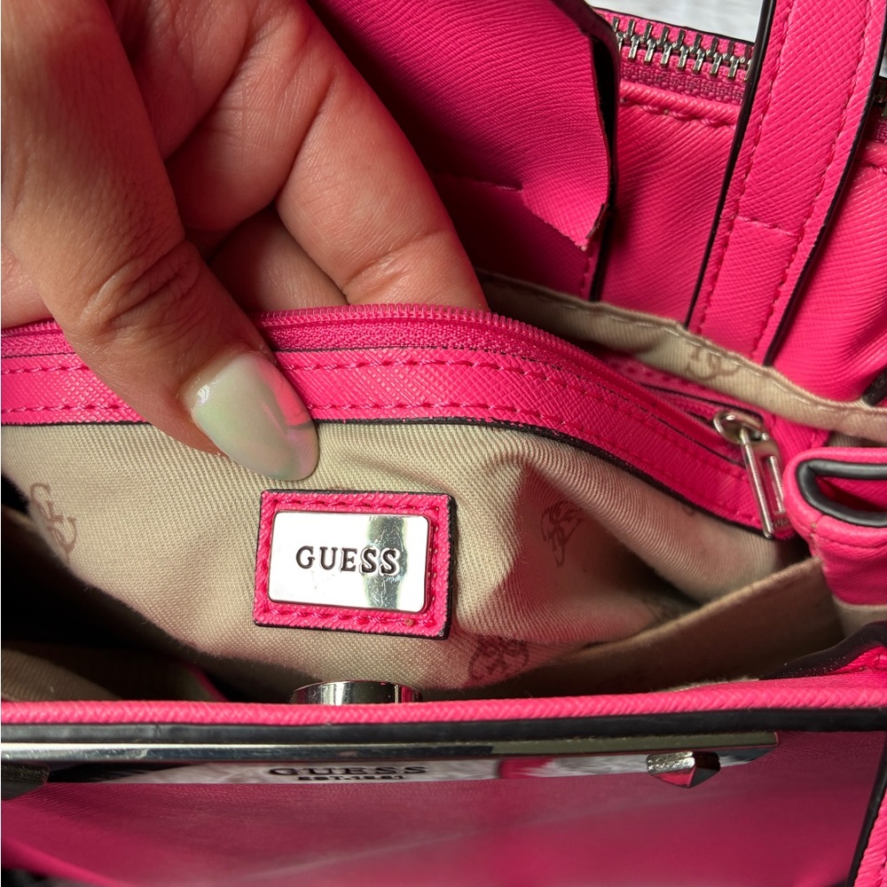 GUESS Pink Saffiano Leather Satchel with Heart Charm - Picture 4 of 14